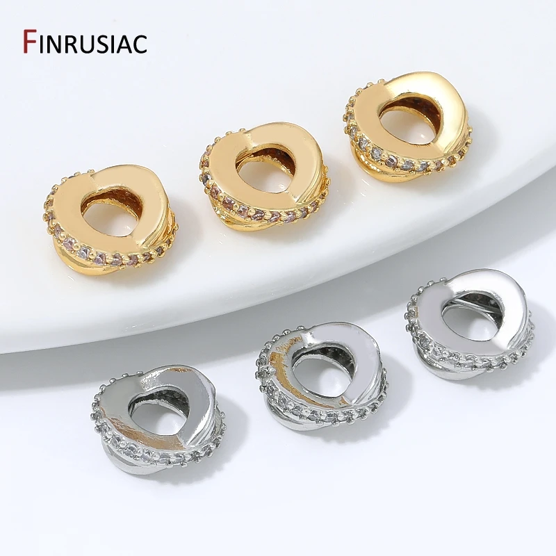 18K Gold Plated Brass Zircon Twisted Ring Spacer Beads,Criss-Cross Loop Charm Separator Beads for DIY Bracelet Necklace Accessor - view 5