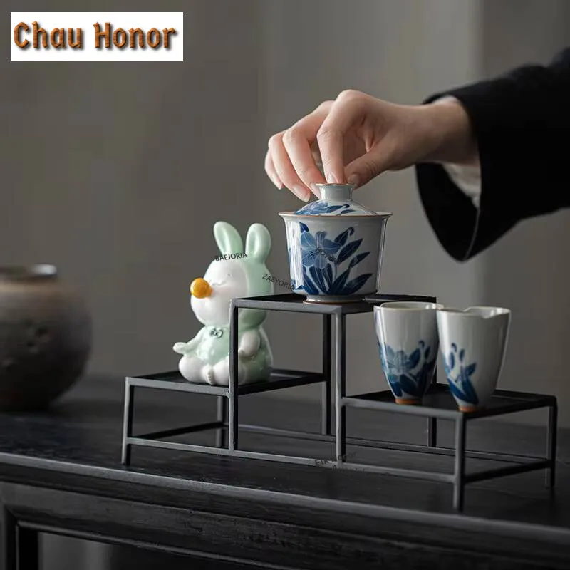 

Ancient Rack Iron Tea Set Display Rack Handmade Iron Tea Set Storage Rack Tea Cup Teapot Rack Tea Set Handicraft Display Rack