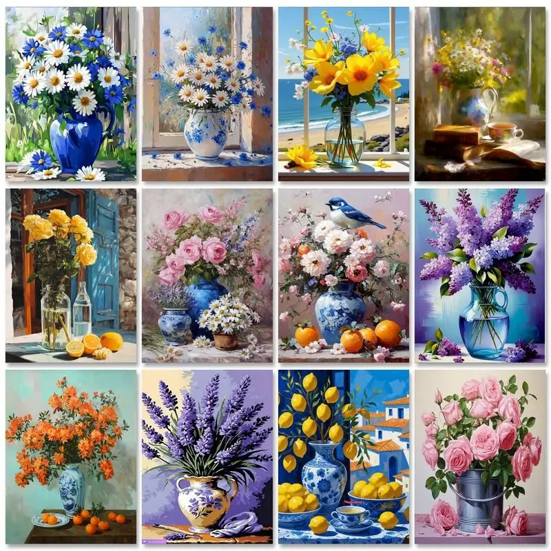 SDOYUNO DIY Painting By Numbers Flowers Wall Art Pictures By