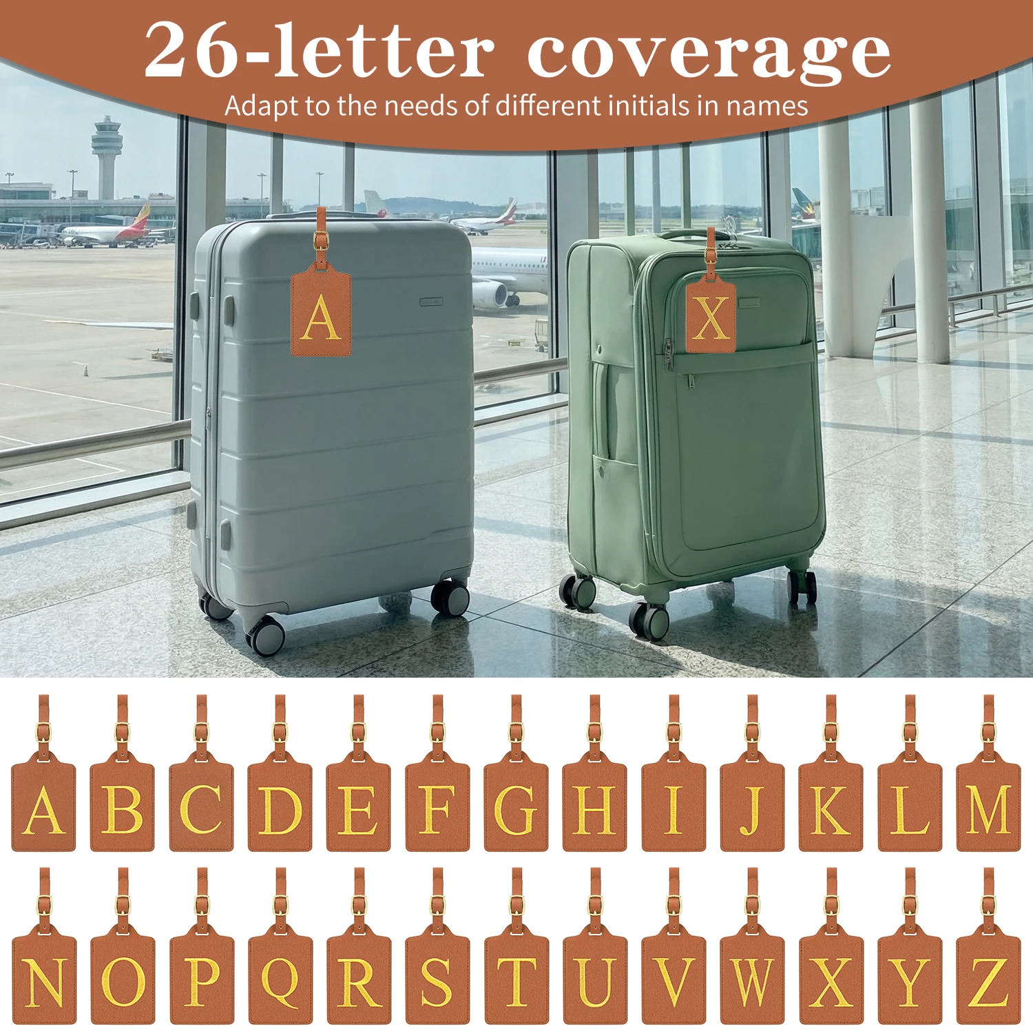 

Бирка для багажа из искусственной кожи с 26 буквами, именная этикетка для чемодана, идентификационная бирка для путешествий, защита от потери
