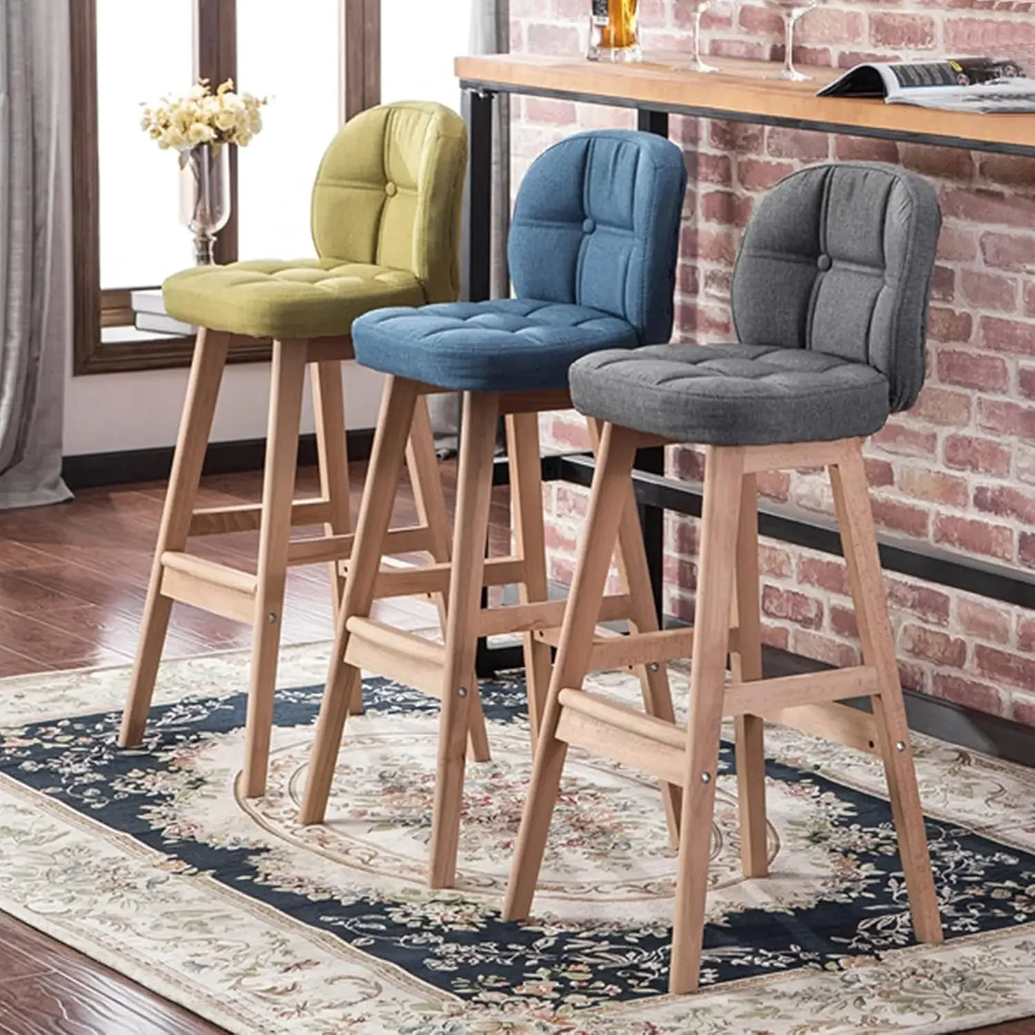 Modern Bar Chair Kitchen Counter Bar Stool Wood with Back, for Modern Island Breakfast for Pub Coffee Home Dinning,Gray,65CM