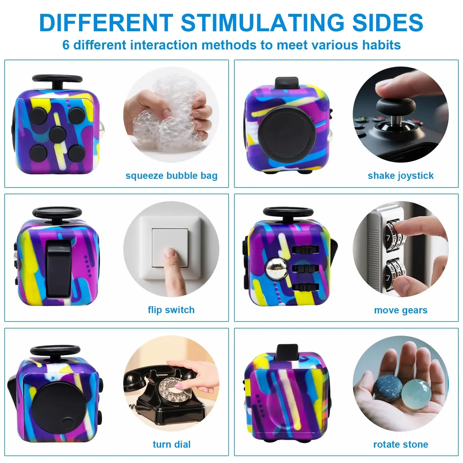 6-in-1 Fidget Decompression Cube Spinner toy Anti-stress Kids Anti Stress Games For Adults antistress anxiety 3.4cm 40g