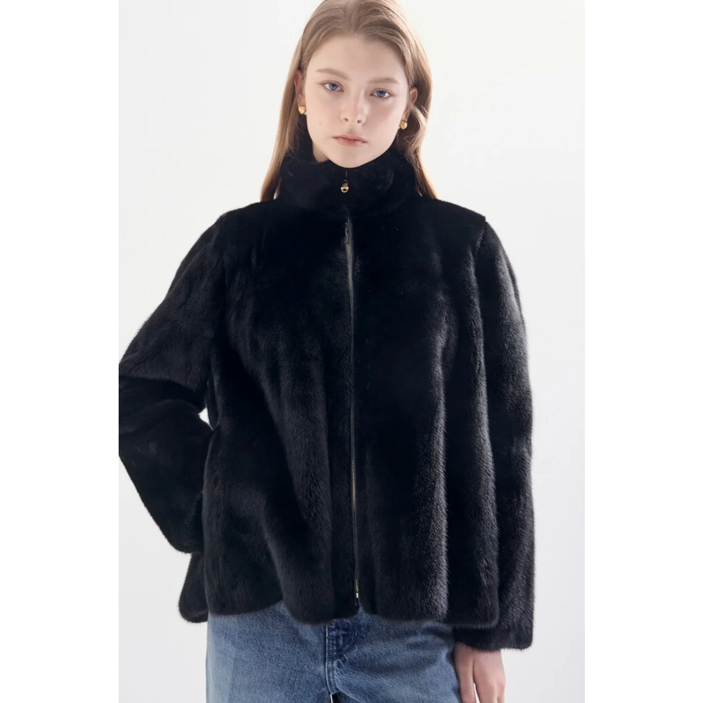 

Экологичная меховая куртка класса люкс с воротником-стойкой, универсальная, стройнящая фигуру, для женщин, зимняя, теплая