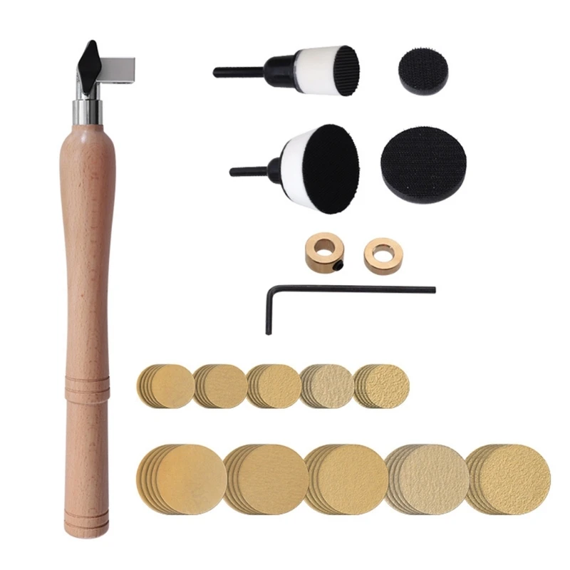 Bowl Sander, Sanding Tool for Woodworking 1inch 2inch Hook Sanding Pad Long Hardwood Handle Sandpaper Discs Buffer Pad