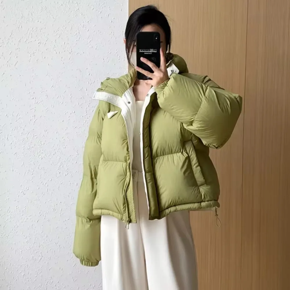 2024 New Winter Fashion Casual White Duck Down Jacket Women Loose Short Warm Hooded Down Coat Female Korean Styel Overcoat