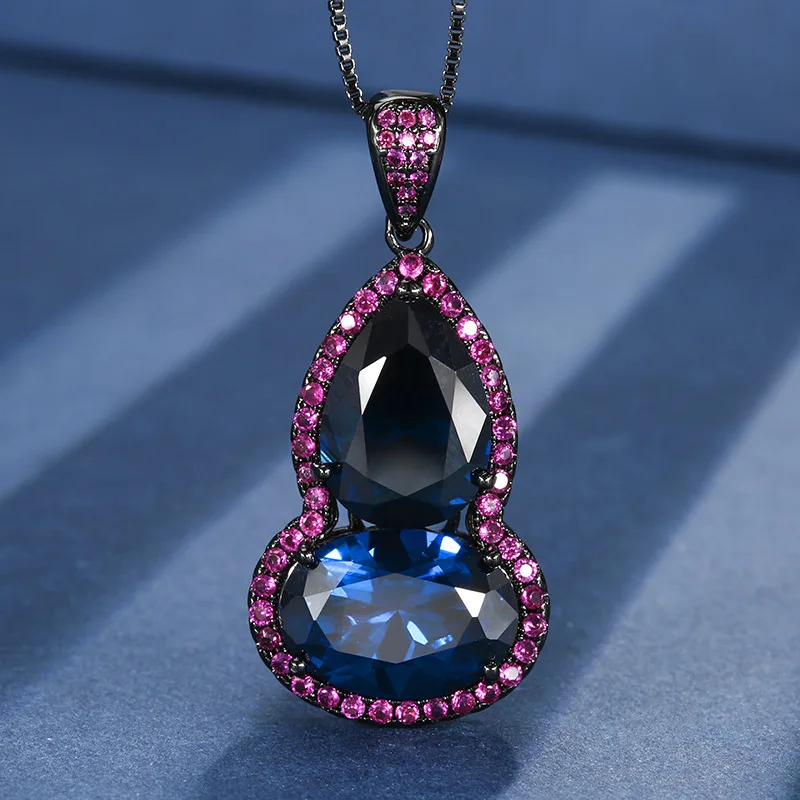 Autumn Winter New Jewelry Genuine Corundum Black Gold Vintage Gourd Pendant Necklace Main Stone10*14