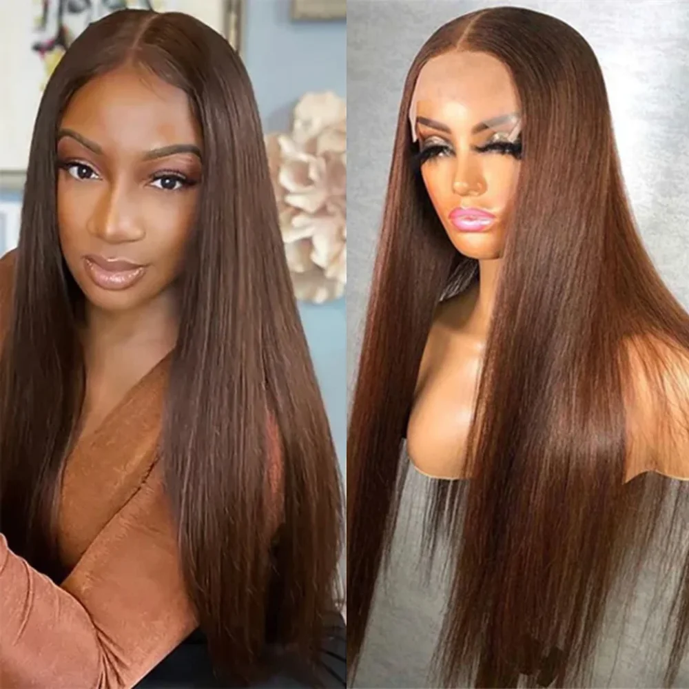 36 Inch Straight Hair Chocolate Brown Wig Frontal 13x4 13x6 Transparent HD Lace Pre Plucked Colored Brazilian Hair Women Wigs