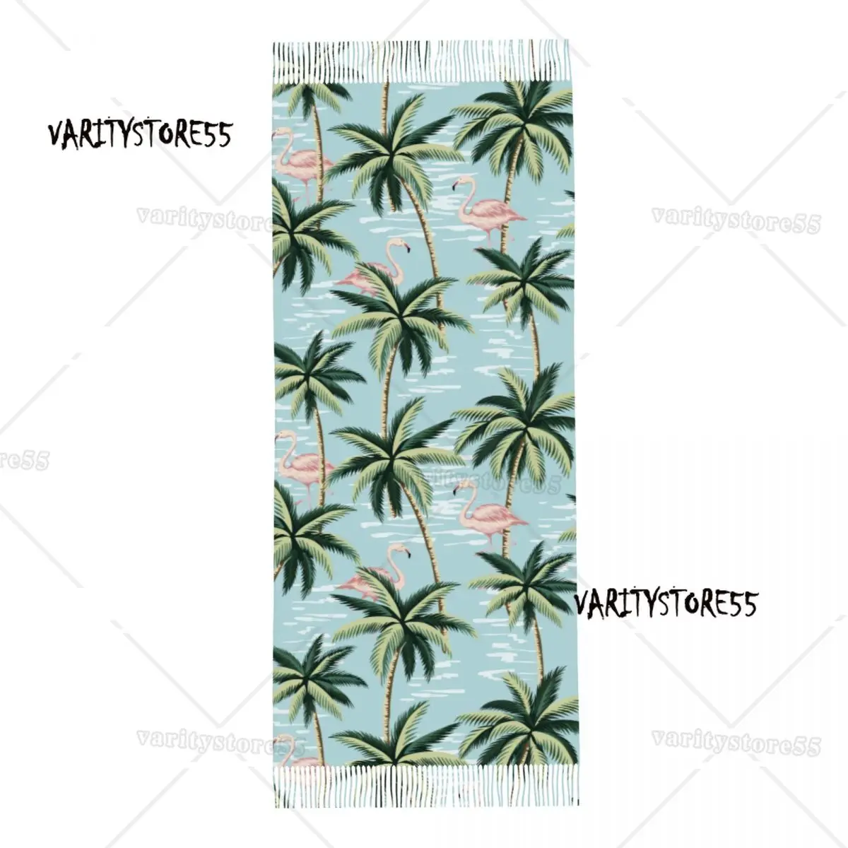 Personalized Printed Tropical Vintage Pink Flamingo And Palm Trees Long Pile Fringe Men Scarf Women'S Anti Chill Scarf