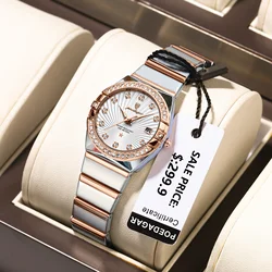 POEDAGAR-Reloj de pulsera de lujo para mujer, resistente al agua, con fecha luminosa, de acero inoxidable, de cuarzo de alta calidad + caja