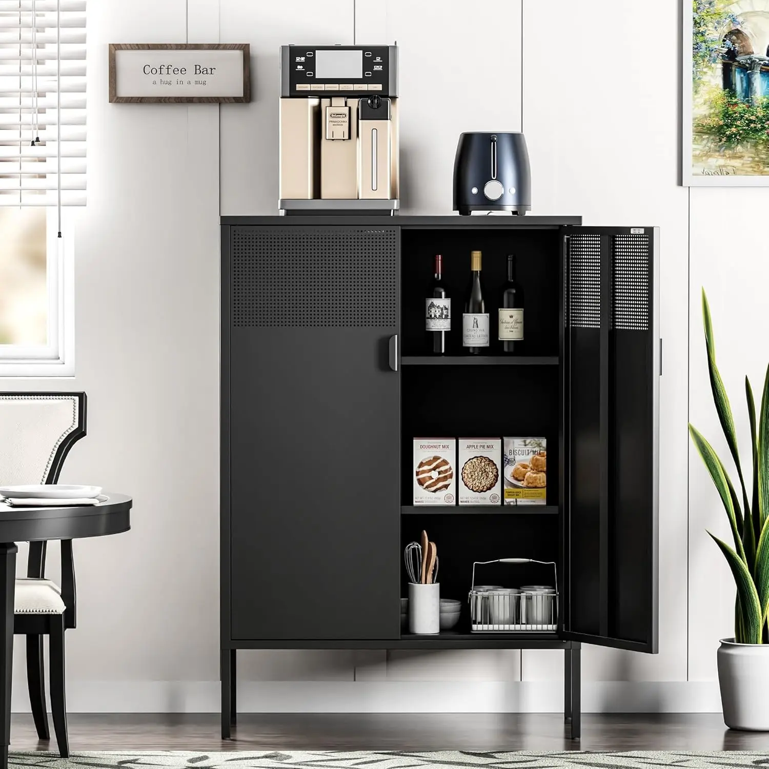 Черный металлический 3-х уровневый шкаф для хранения с полками, стальной шкафчик для дома, офиса, кухни, кафе-бара