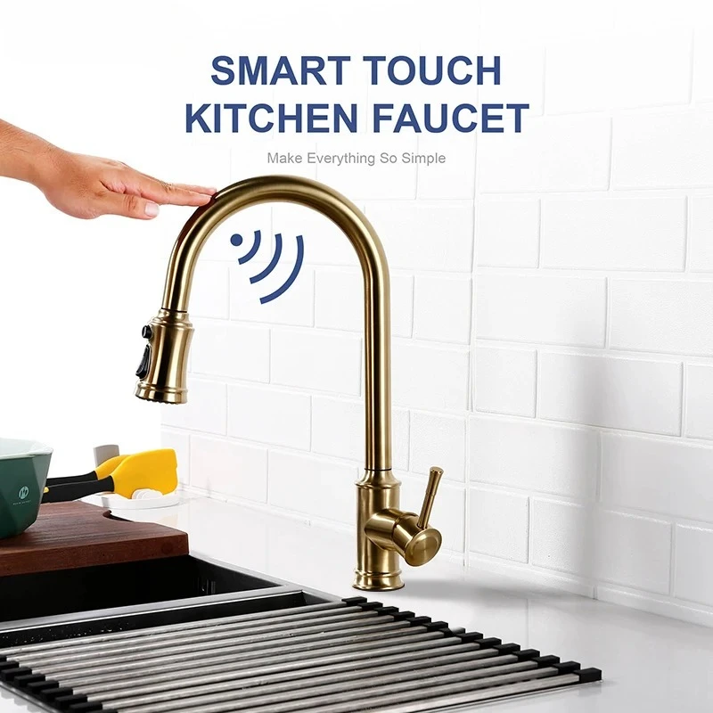 Smart Control Mixer Tap Pull Out Sprayer Single Handle Hot Cold Deck Mount Water Tap Touch Sensor Kitchen Faucet
