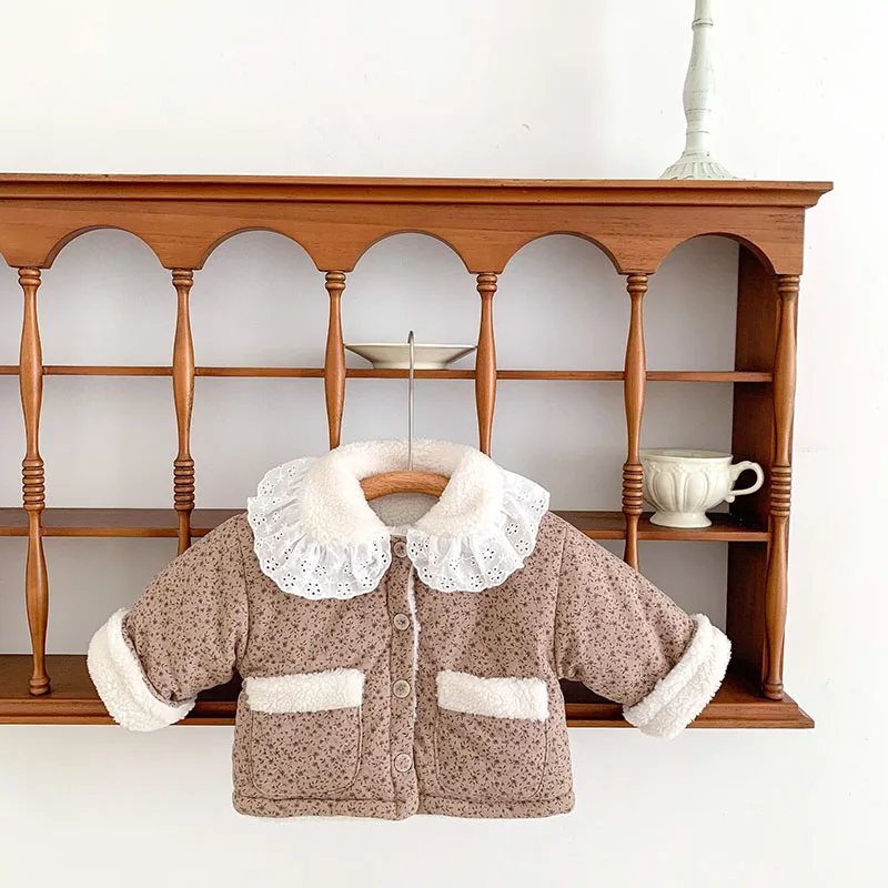 MILANCE Baby Clothes Fur Lining Infant Girls Parkas Floral Girls Ourfit Fleece Coat
