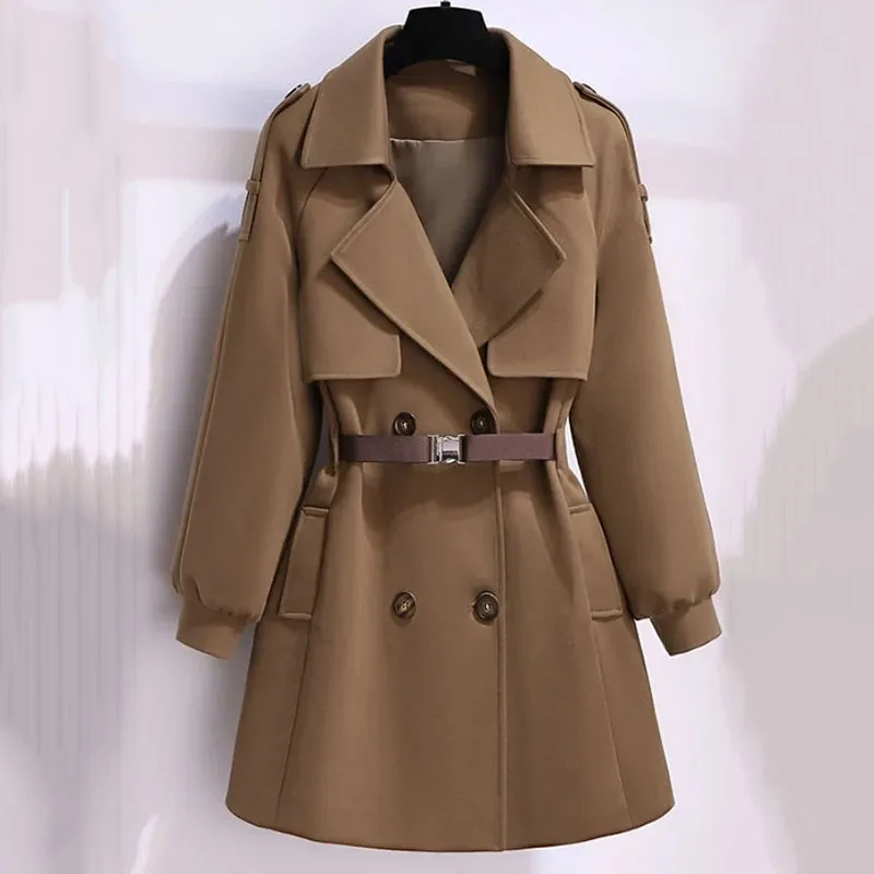 New Extra Large Size Women's Windbreaker Coat Spring Autumn Temperament Long Trench Coats Female Office Professional Clothing