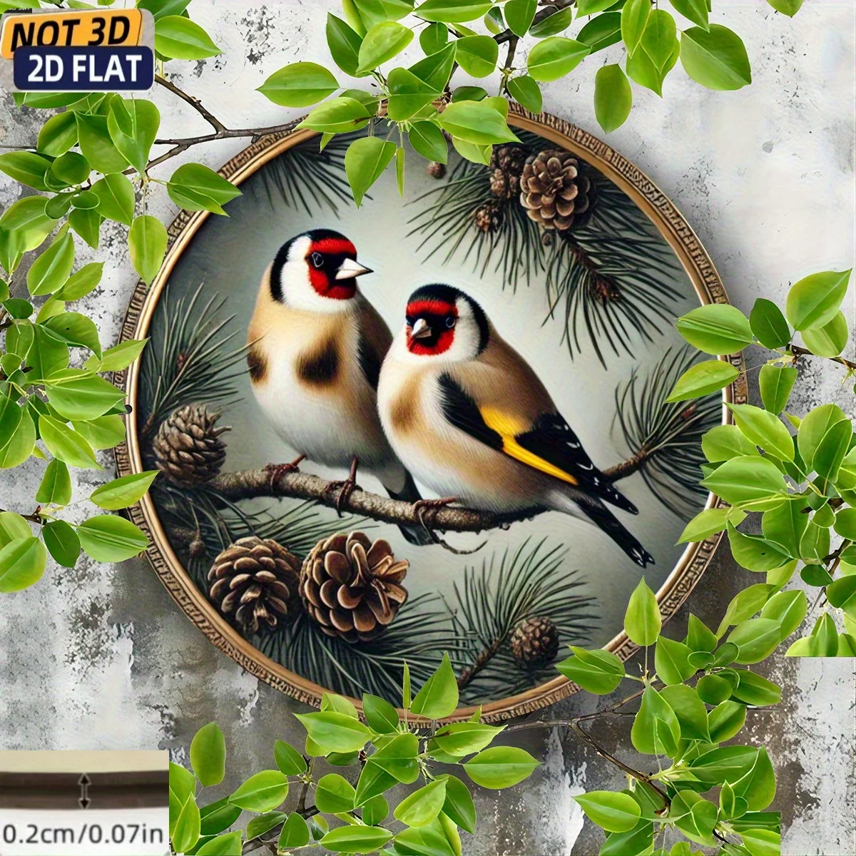 2D Flat, 1pc 2D Flat Wood Print, Goldfinch and Pine Tree Pattern - Round Wooden Wall Decor, Vintage Sign, Suitable for Bar, Cafe