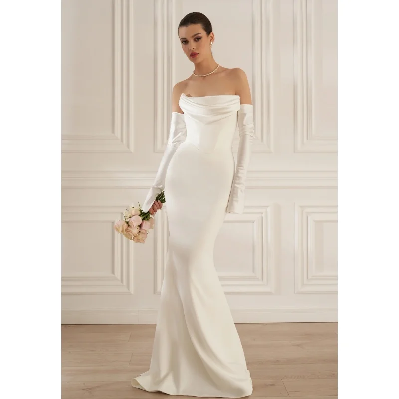 

Sexy Off The Shoulder Long Sleeve Strapless Floor Length Dress Elegant Woman Wedding Party Vestido Celebrity Party