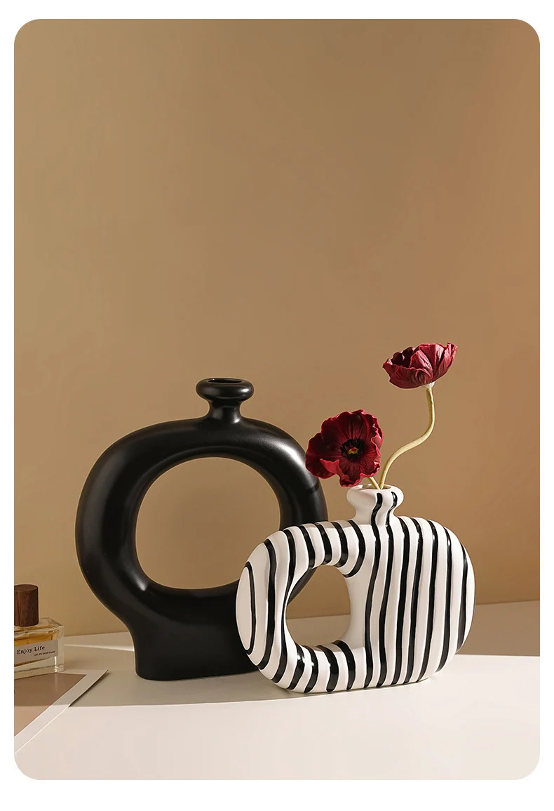 Zebra Stripes Ceramic Vase Artificial Flower Decorative Flowers Pots Desk Decoration Modern Floral Vases Room Aesthetic Decor
