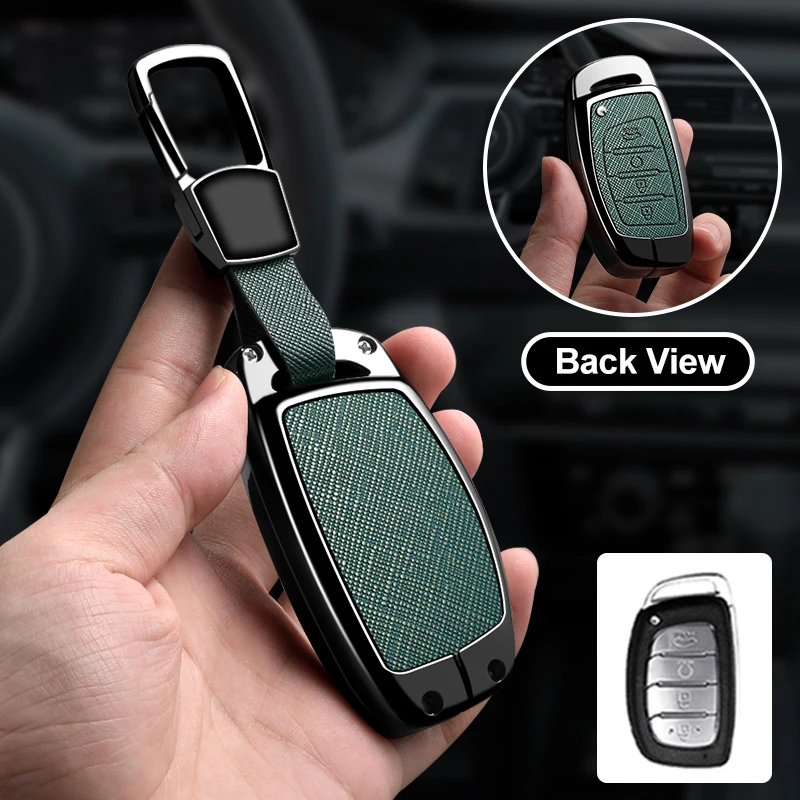Leather Car Key Case Cover For Hyundai Tucson Santa Fe Rena Sonata Elantra Creta Ix35 Ix45 I10 I30 I40 Metal Key Case