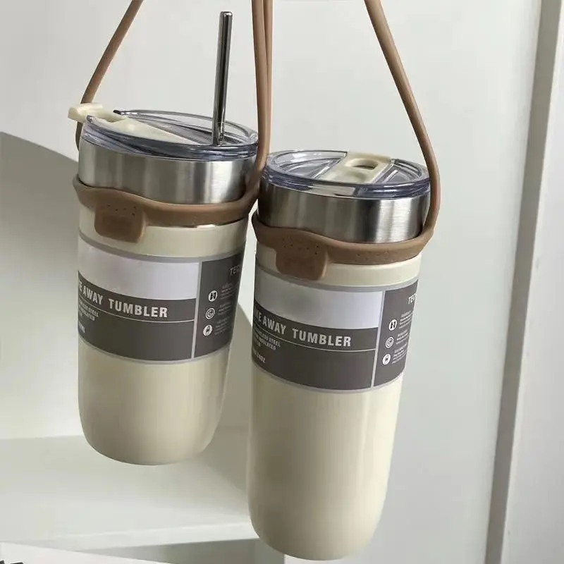 Warm Cups For Girls Large Capacity 304 Stainless Steel Office Car Home Water Bottle Straw Coffee Cup Portable Vacuum Flasks