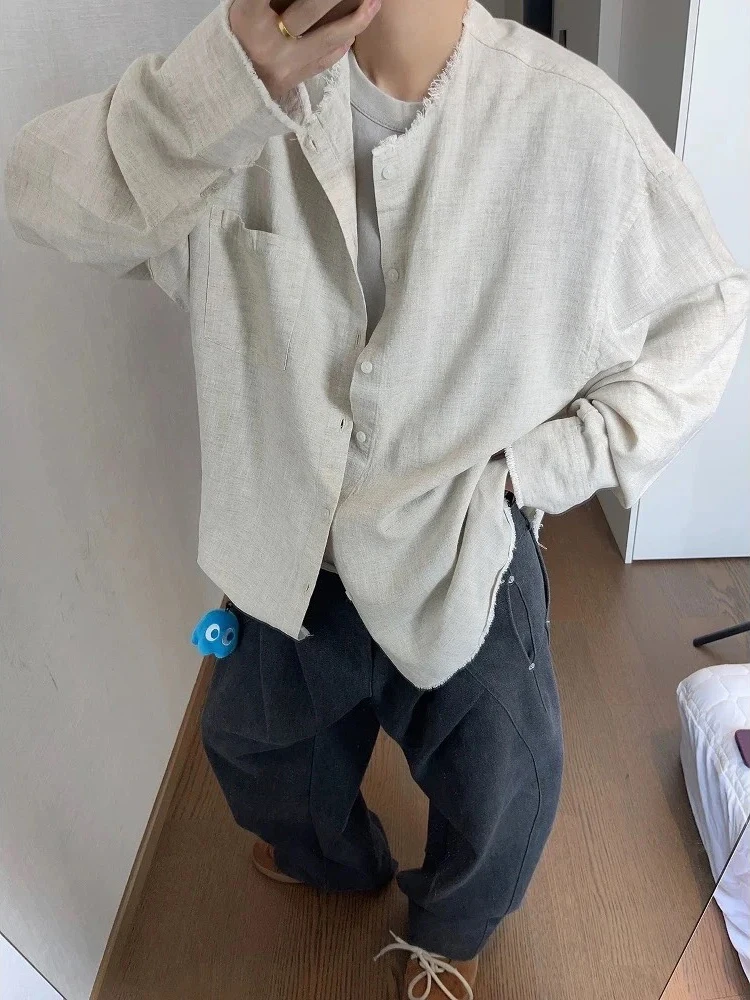 

Retro American Linen irt Men's Summer Lightweight Long Sve Sun Protection Outerwear Torn Lazy Sle Faionable