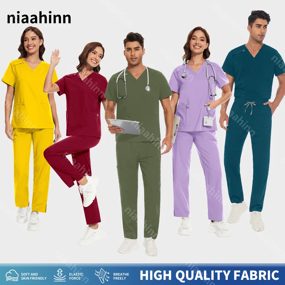 Niaahinn Nurse Uniforms Men Casual Short Sleeved Tops+pants Set Pharmacy Working Clothes Medical Hospital Doctor Nursing Uniform