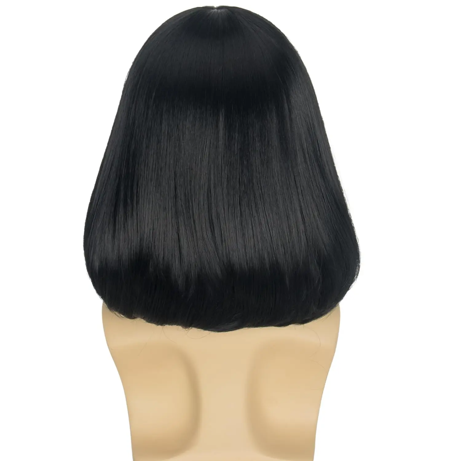 Synthetic Unisex Black Straight Flip in Short Full Bang Realistic Halloween Cosplay Bob Wig with Bangs Lord Farquaad Wig