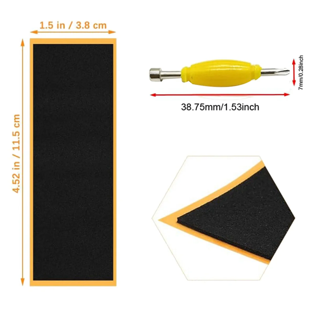 핑거 보드 그립 테이프 스티커 폼 스티커 교체 및 스크루 드라이버 도구 너트 드라이버, 핑거 스케이트보드용, 12 팩