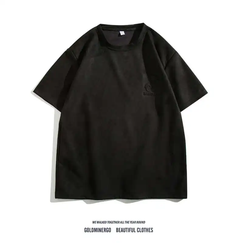 

Loose Fit ort Sve T-irt for Men Bear Stamp Design Summer Thin Deer Skin Velvet round Ne Casual Versatile Top