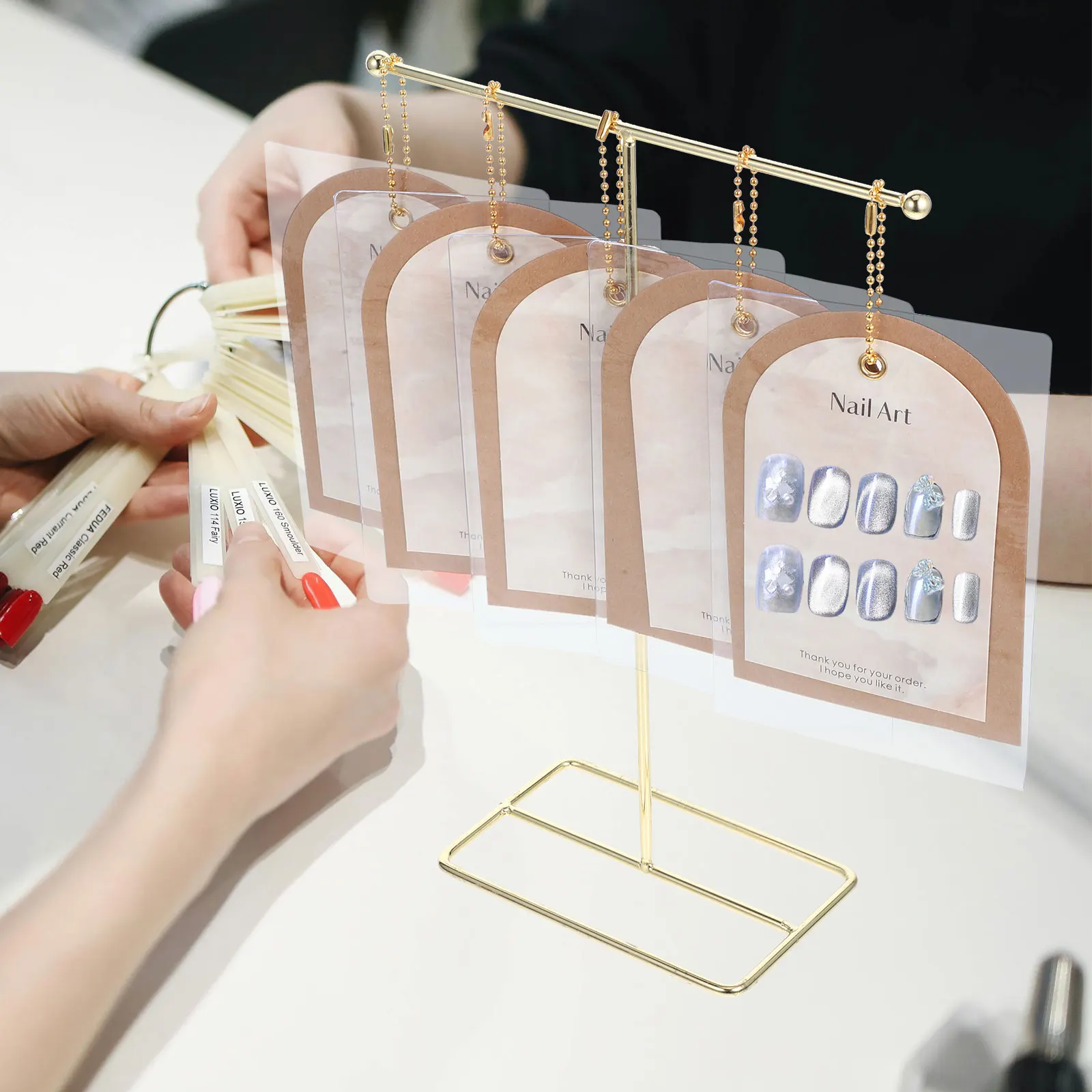 

1Set Vintage Display Card and Stand for Fake Nail Art Showing Holder T-Shaped Nail Salon Supply Display Cards Manicure Tool