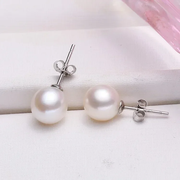 2024 new Silver Sterling Silver 6mm/8mm/10mm Freshwater Cultured Pearl Button Ball Stud Earrings For Women As Best Gifts Jewerly
