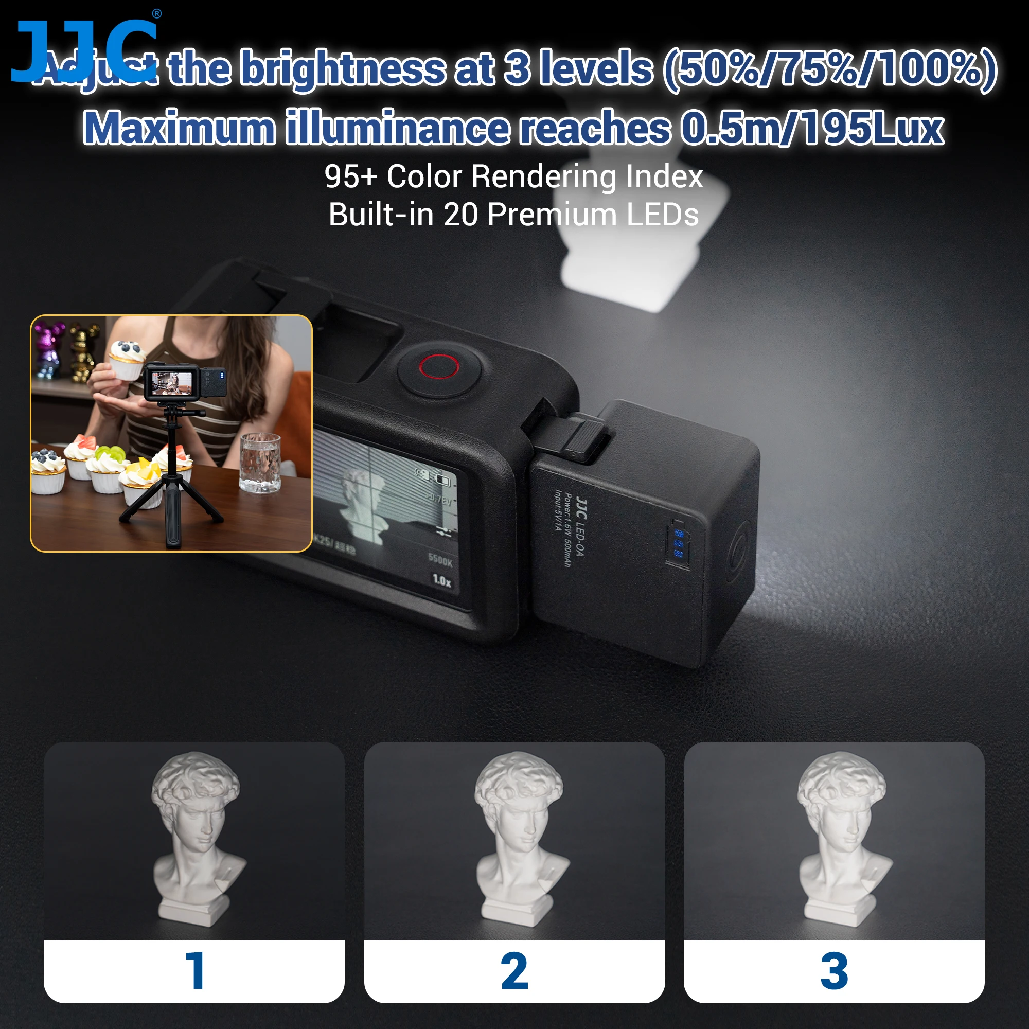 JJC الفيديو الضوئي ل DJI Osmo Action 5 Pro LED ضوء ل DJI Action 4 3 ملء الضوء IPX5 مقاوم للماء Selfie Vlog Light 500mAh #4