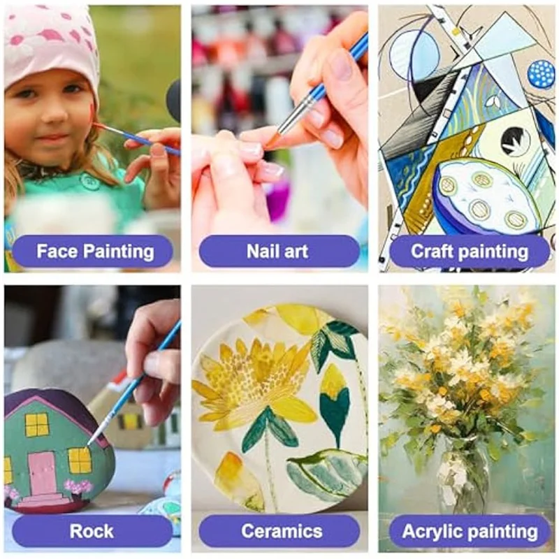 AC23-Small Paint Brushes,160 Pcs Nylon Hair Paint Brushes With Flat & Round Pointed Acrylic Paint Brushes Set