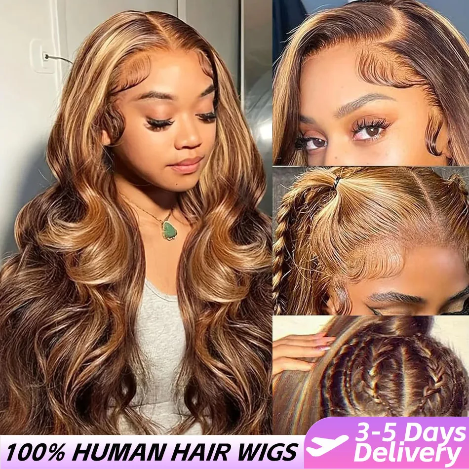 

Парик из натуральных волос Highlight Wig, 13x6 HD Lace Frontal, плотность 210, с эффектом Body Wave, предварительно выщипанные бразильские волосы для женщин