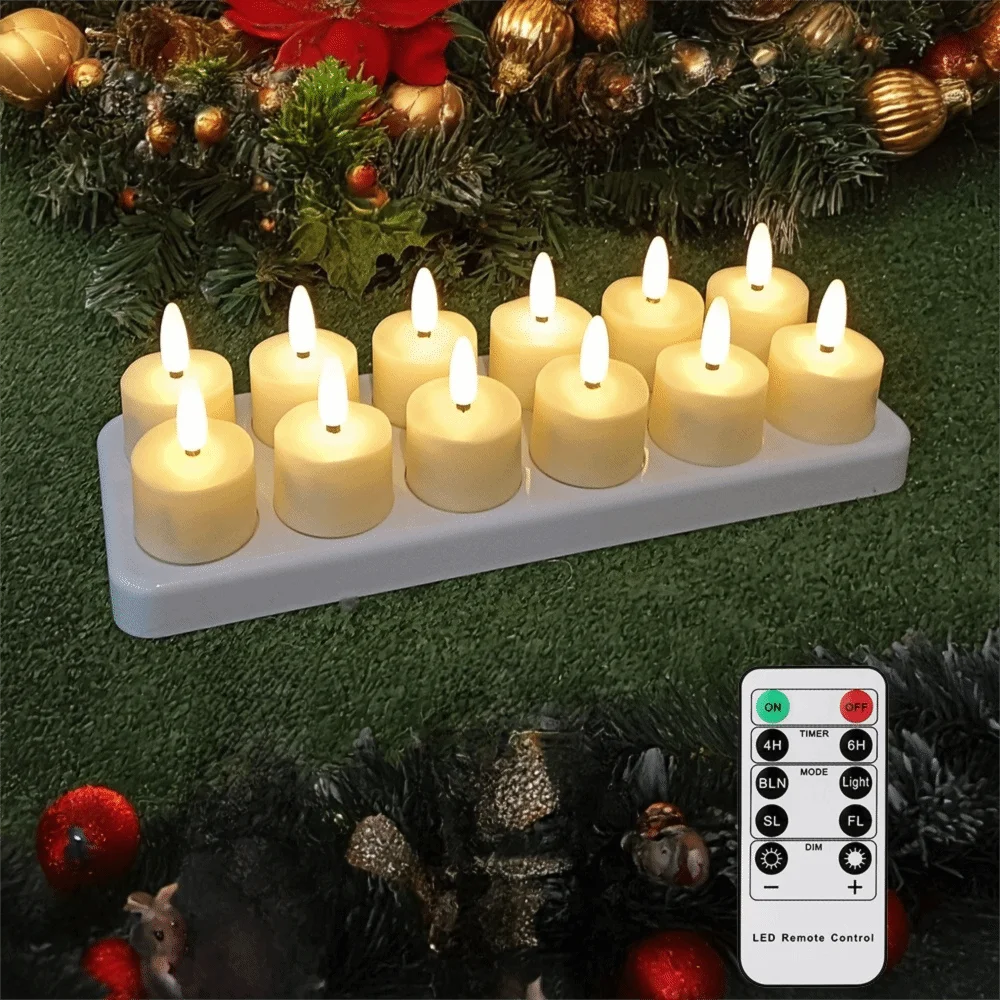 

4/6/8/12 PCS Remote Control Christmas LED Candle Light Rechargeable Flameless Electronic Candle Warm Yellow Candle Lamp Party