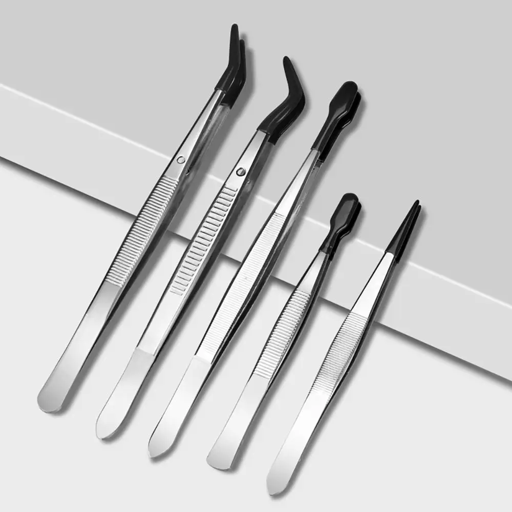 Stainless Steel Tweezers With Rubber Tips Non Marring Long Bent Tweezers PVC Coated Soft Rubber Flat Tips Tweezers Tools