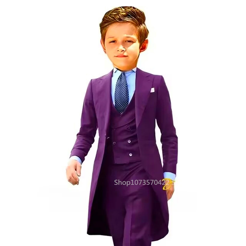 Tailcoat Boy Suits Costume 3 Pieces Child Royal Blue Jacket Vest Pants Flower Boys Formal Party Suit Kids Wedding Suit Tuxedos