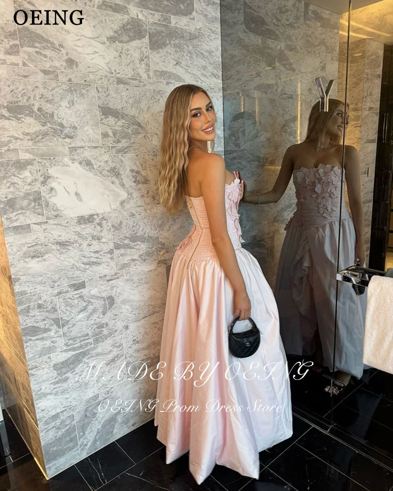OEING Light Pink A-Line Prom Dresses Strapless Appliques Party Gowns Pleats Ankle-Length Evening Dress 2025 Customized image 2