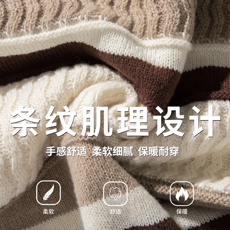 Unisex Sweater 2025 Autumn Winter Women Knitting Sweater Japanese Style Striped Color Block Loose Men's Knit Outerwear