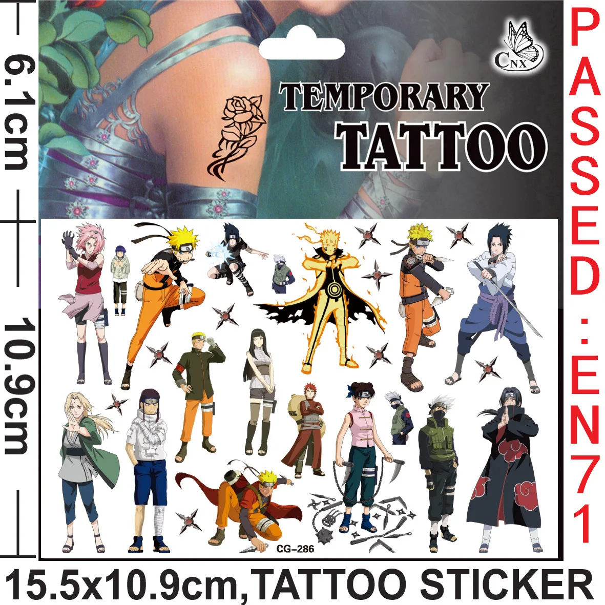 Pegatinas de tatuaje de Naruto, figura de Anime japonés, Kakashi, Sasuke, Cosplay de Halloween, juguetes, suministros para niños, regalos, nuevo