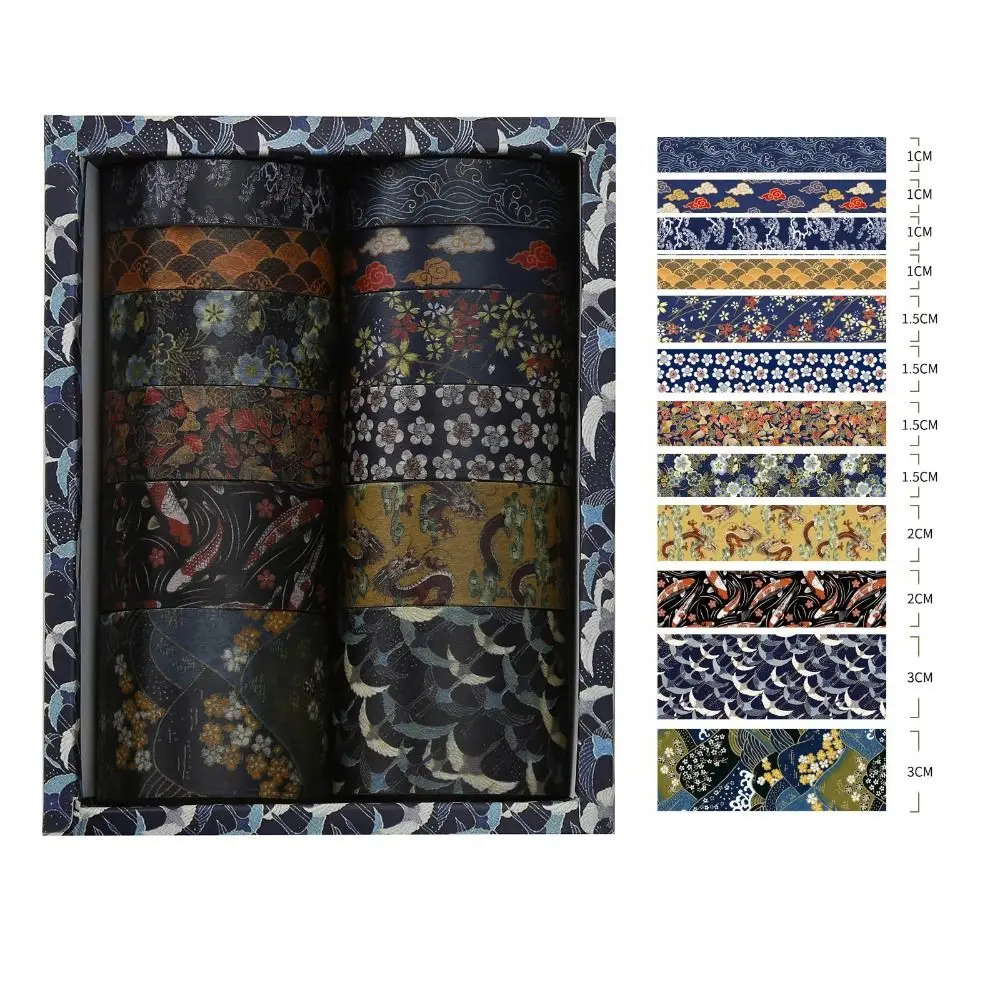 12Rolls Exquisite Design Washi Tape Set DIY Vintage Style Wrapping Washi Tape Decorative Pattern Gift Wrapping Artistic Tape