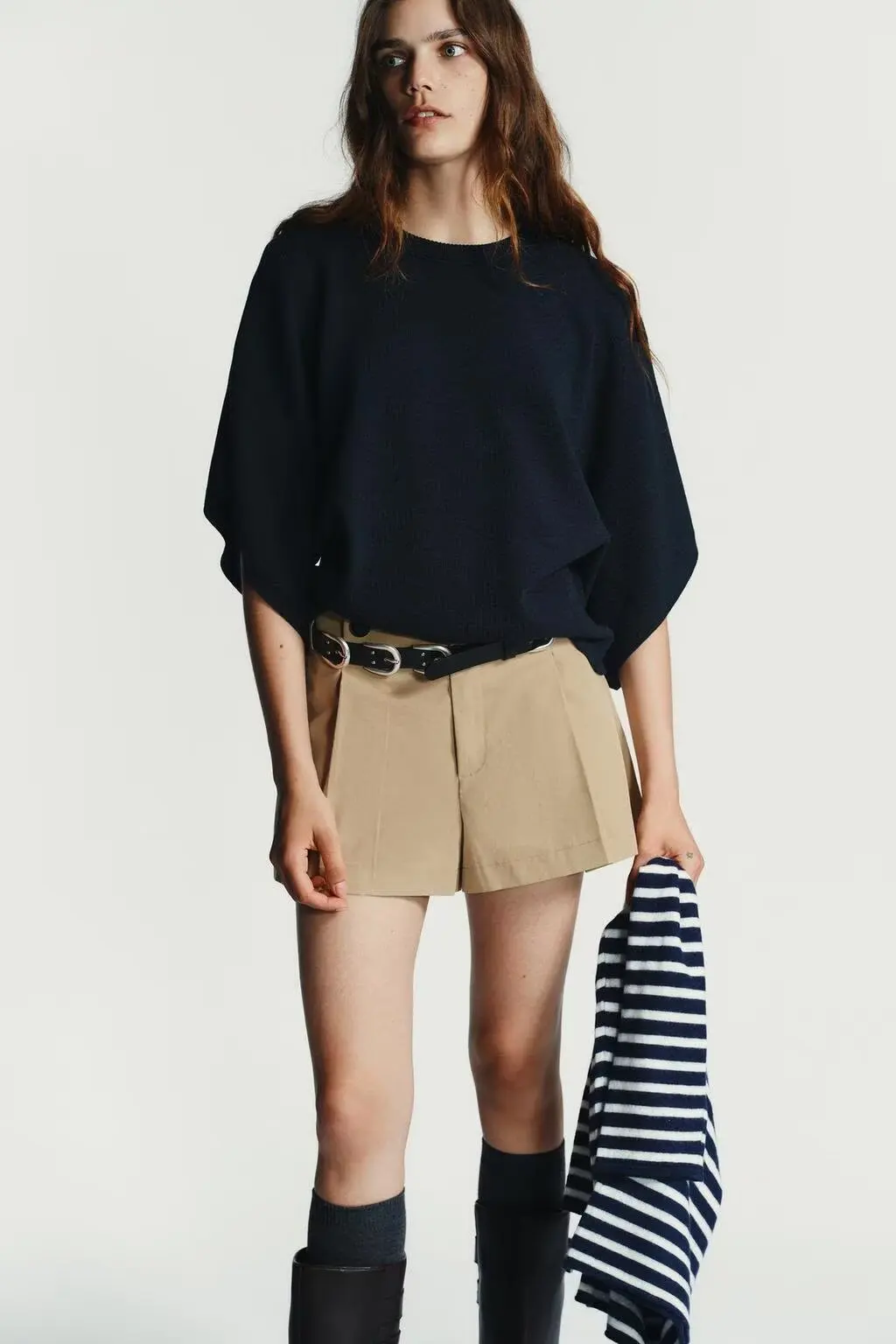 

BB6862 2025 Autumn New Women's Casual Style Ribbed Hemp Basic Round Neck Wide Sleeve Knitted Hoodie 6427124