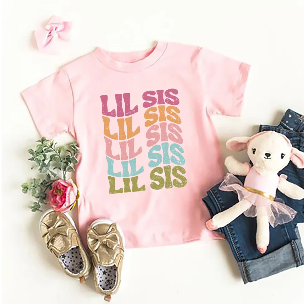 Big Brothes Little Sister Print  Kid T-shirt for Boy Girl Matching Outfit Tops Summer Sibling T Shirt Retro Children Clothes Tee