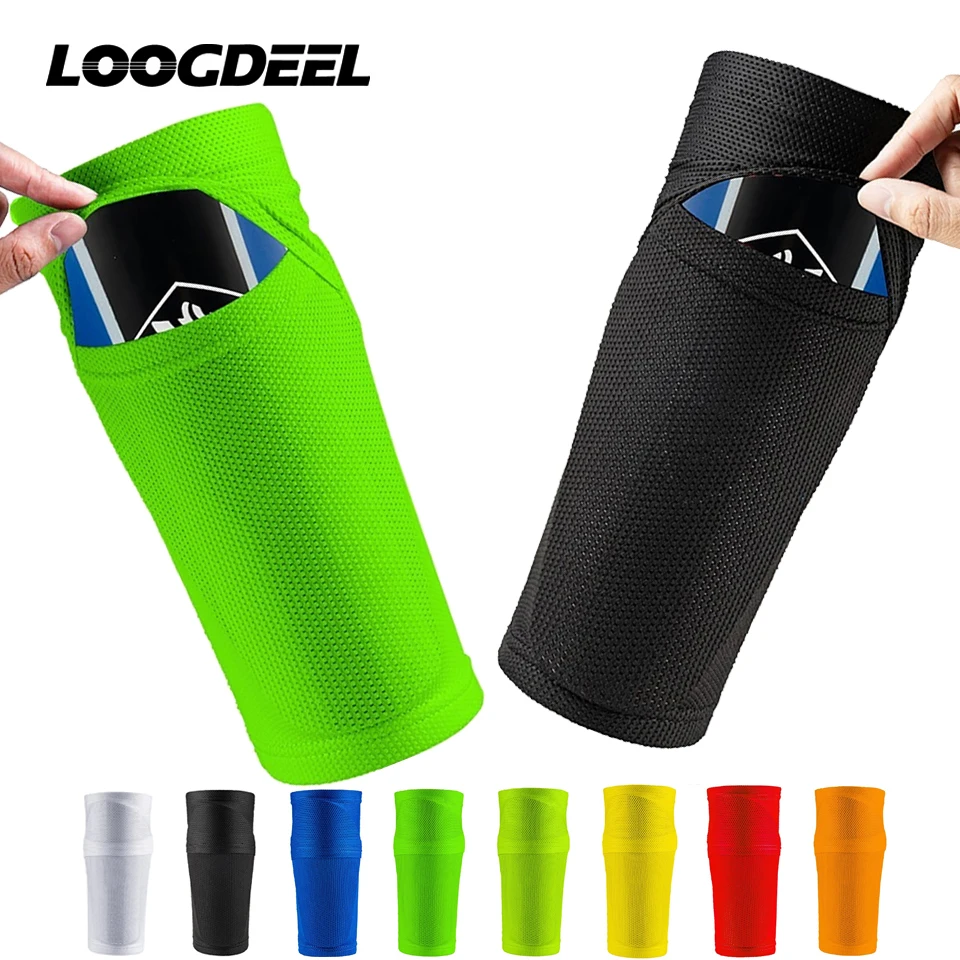 Loogdeel Soccer Shin Guard Sleeves,Football Shin Pad Holder Protective Soccer leg Shin Guard Covers Soft Calf Socks with Pocket