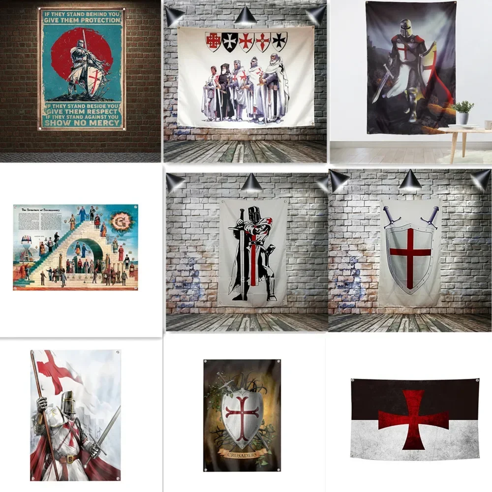 

Masonic Knights Templar Art Poster Wall Hanging Flag Tapestry Medieval Armor Warrior Banner Wall Painting Home Decor Sticker