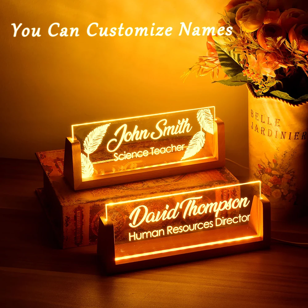 

Personalized New Job Office LED Nameplate Engraved Name Blocks Promotion Gift for Dad Husband Boyfriend Desk CEO Sign Decor