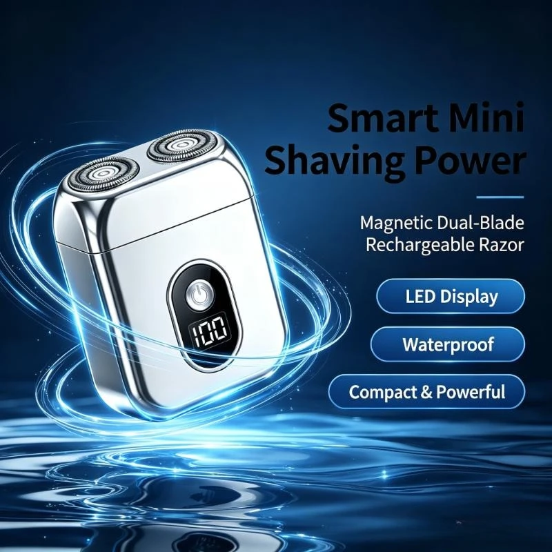 Magnetic Mini Compact Electric Razor Portable Dual-Blade Rechargeable Waterproof Shaver for Men Travel Home Grooming