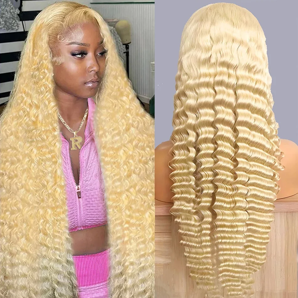 

613 Hd Парик шнурка 13X6 Человеческие волосы Блондинка Вьющиеся Глубокая волна 13X4 Бразильские прозрачные парики фронта шнурка для чернокожих женщин 30 дюймов