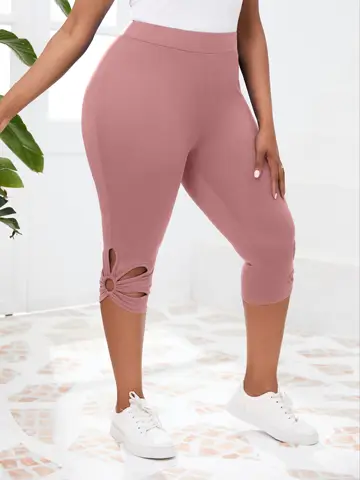 Large size new hollowed out design tight fitting cropped pants with high waist elasticity, slim fit, casual sports leggings