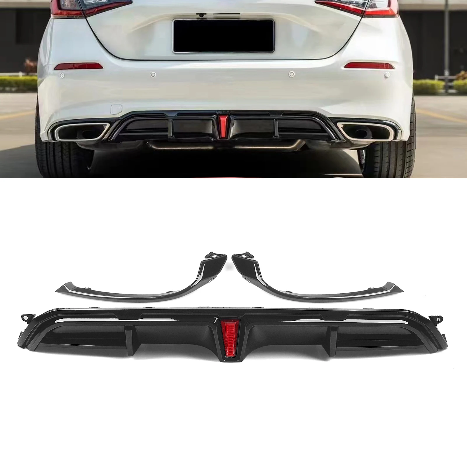 Yofer Heckstoßstangen-Diffusorlippe für Honda Civic Schrägheck-Modelle, nur 2022–2024, glänzend schwarz, Kofferraum-Heckspoiler, Splitter-Schutz