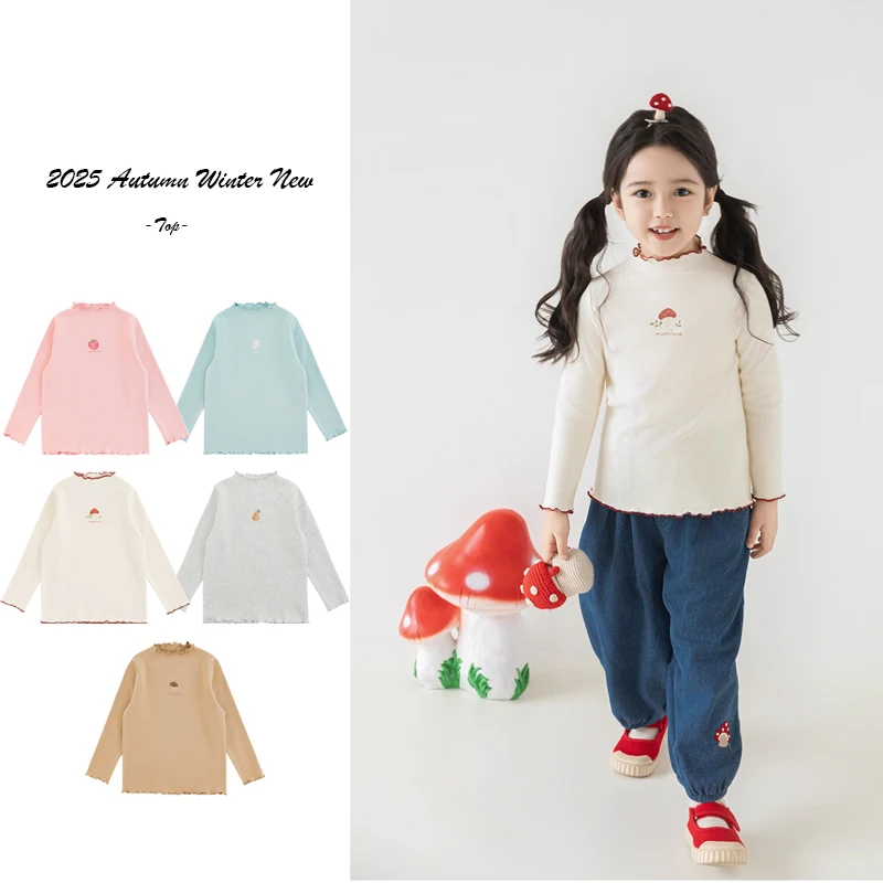 

Girls Layering Tee 2025 Autumn Winter Long Sleeved Base Shirt for Girls 100% Cotton Tops Autumn T shirt Baby Girls Wear