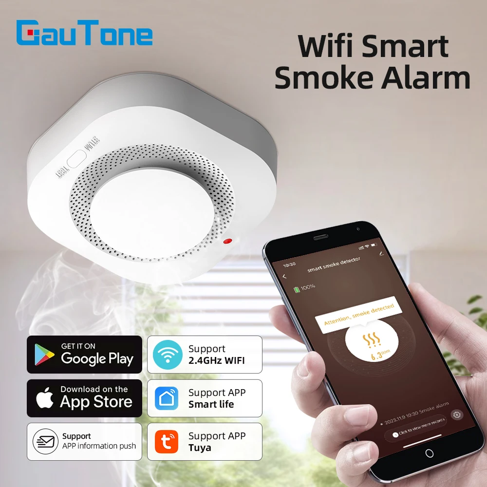 Tuya Smart Smoke Detector Fire detector Security Protection Smoke For Home Security System Smart Life App Alarm Fire Protection